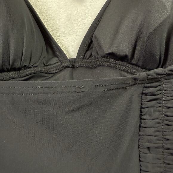 DKNY One Piece Swimsuit Women's 10 Black Scrunch Slim Sides V Neck Tie Halter - Picture 8 of 11